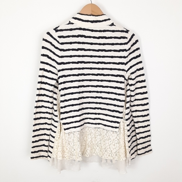 Anthropologie Postmark Stripe Lace Back Cardigan Size XS in Blk/White Combo - Picture 10 of 10